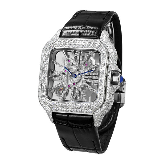 Seiko Mod Cartier Santos Full Iced VVS1 — Correa de Cuero