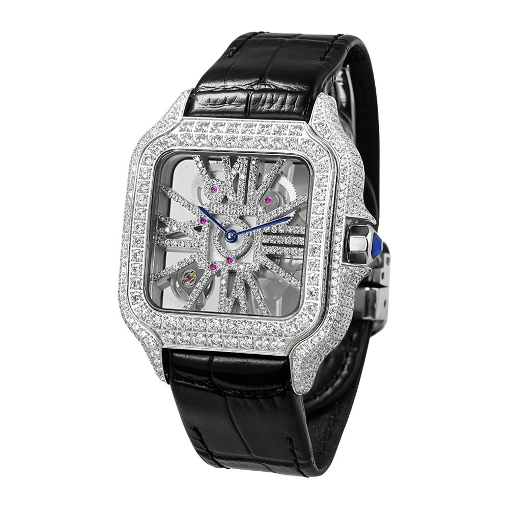 Seiko Mod Cartier Santos Full Iced VVS1 — Correa de Cuero