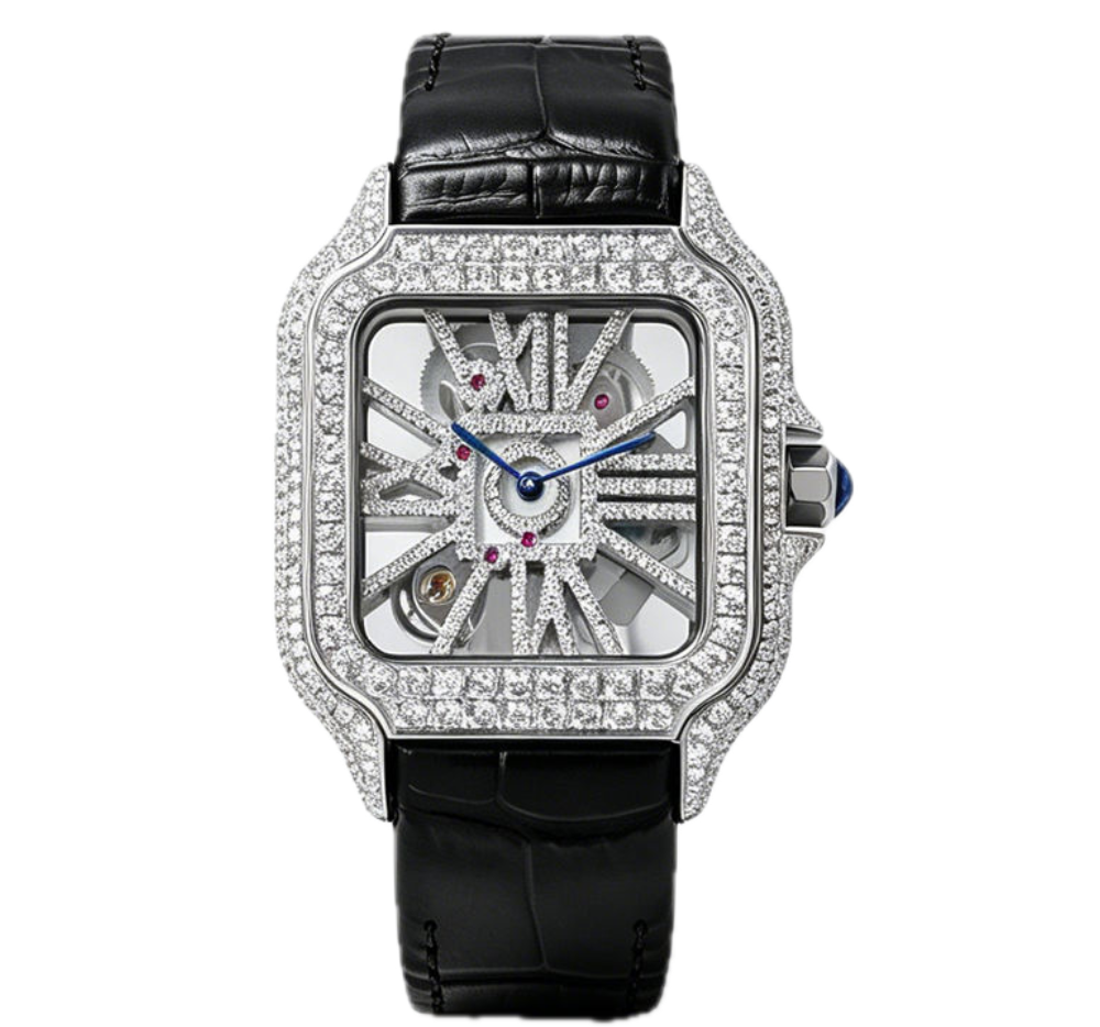 Seiko Mod Cartier Santos Full Iced VVS1 — Correa de Cuero