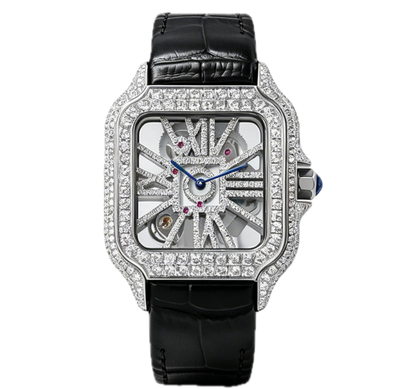 Seiko Mod Cartier Santos Full Iced VVS1 — Correa de Cuero